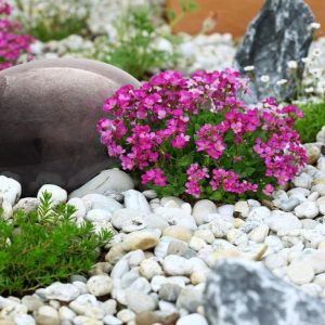 Lavastein Glasurne aus Kristallglas platziert im Steingarten